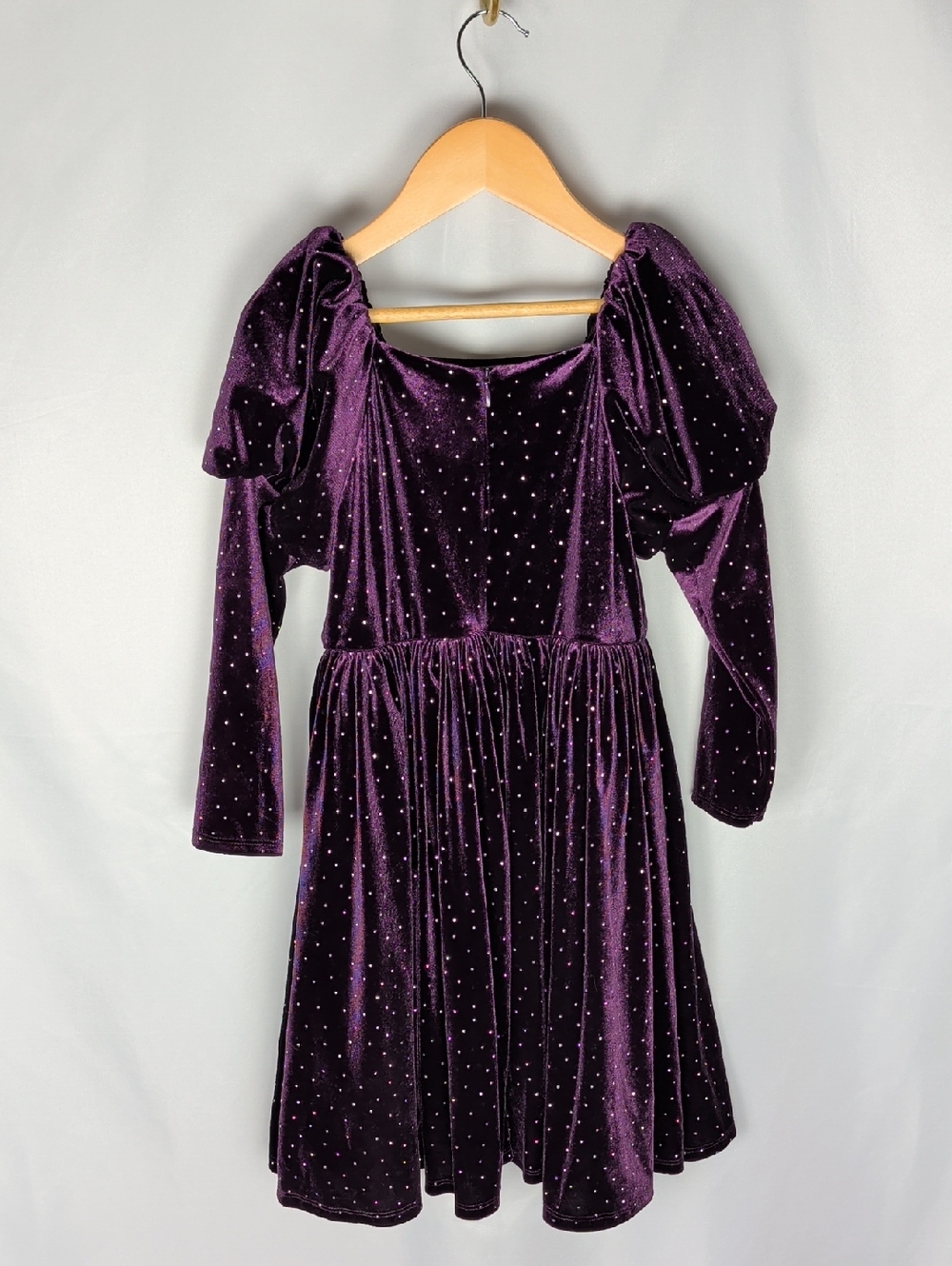 Angel & Rocket Purple Velvet Diamante Studs Puff Sleeve Dress - Size 6 - Picture 4 of 13